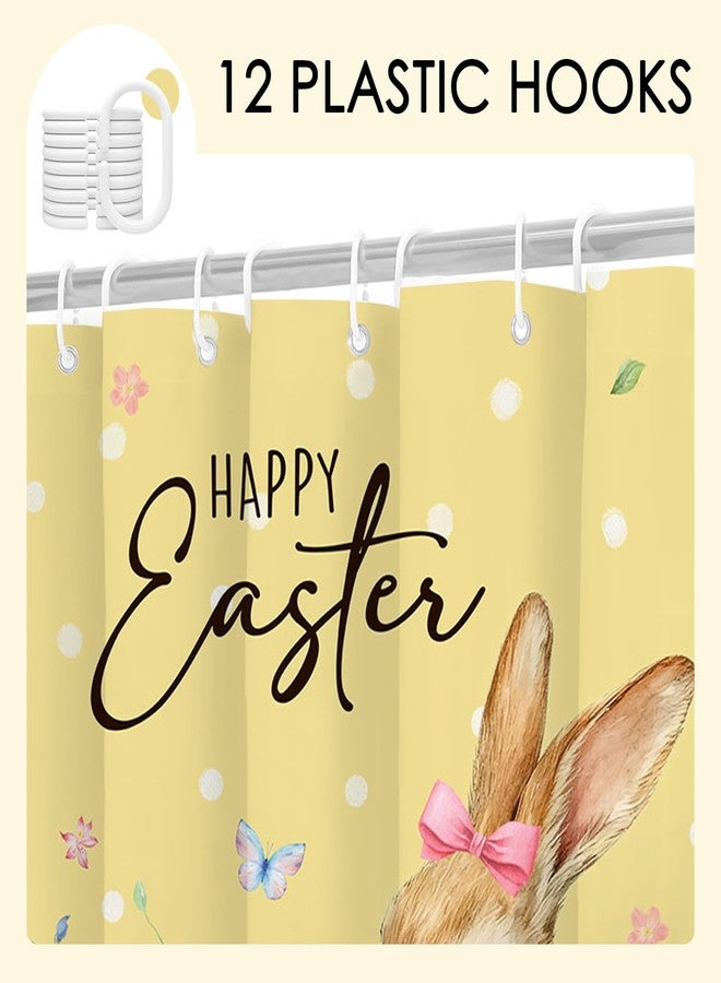 Mocsicka Easter Shower Curtain - Bunny Eggs Happy Easter Shower Curtains for Bathroom Washable Cute Spring Bath Curtain with 12 Hooks, Waterproof (Yellow, 71x71inch) - Image 4