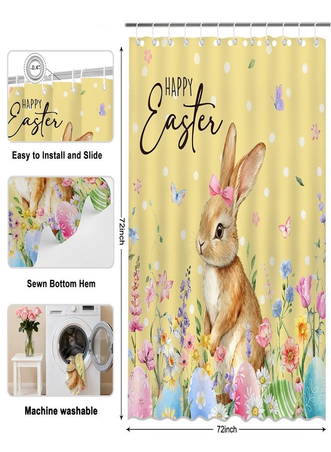 Mocsicka Easter Shower Curtain - Bunny Eggs Happy Easter Shower Curtains for Bathroom Washable Cute Spring Bath Curtain with 12 Hooks, Waterproof (Yellow, 71x71inch) - Image 5