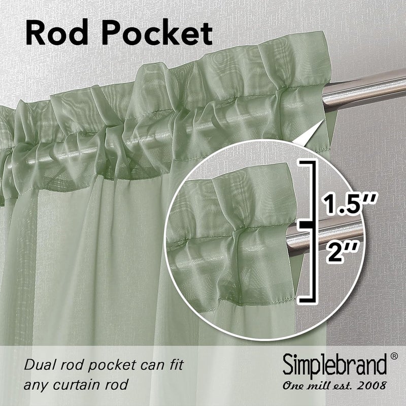 SimpleBrand Sage Sheer Curtains 63 Inch Length 2 Panels, Rod Pocket Solid Color Window Sheer Curtain Panels, Elegant Curtains & Drapes for Living Room, Bedroom 2 Panels (Sage, 42" W x 63" L) - Image 2