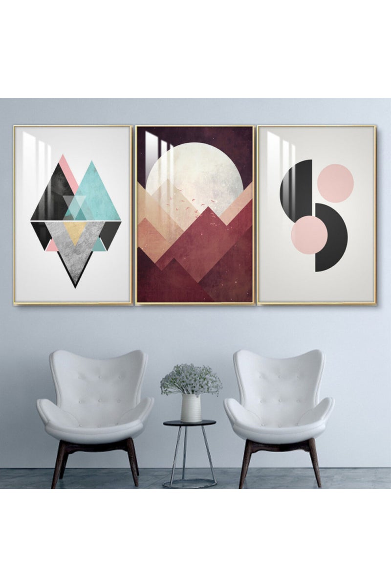 Marktna Three wooden wall painting with a frame and a clear acrylic layer - Image 1