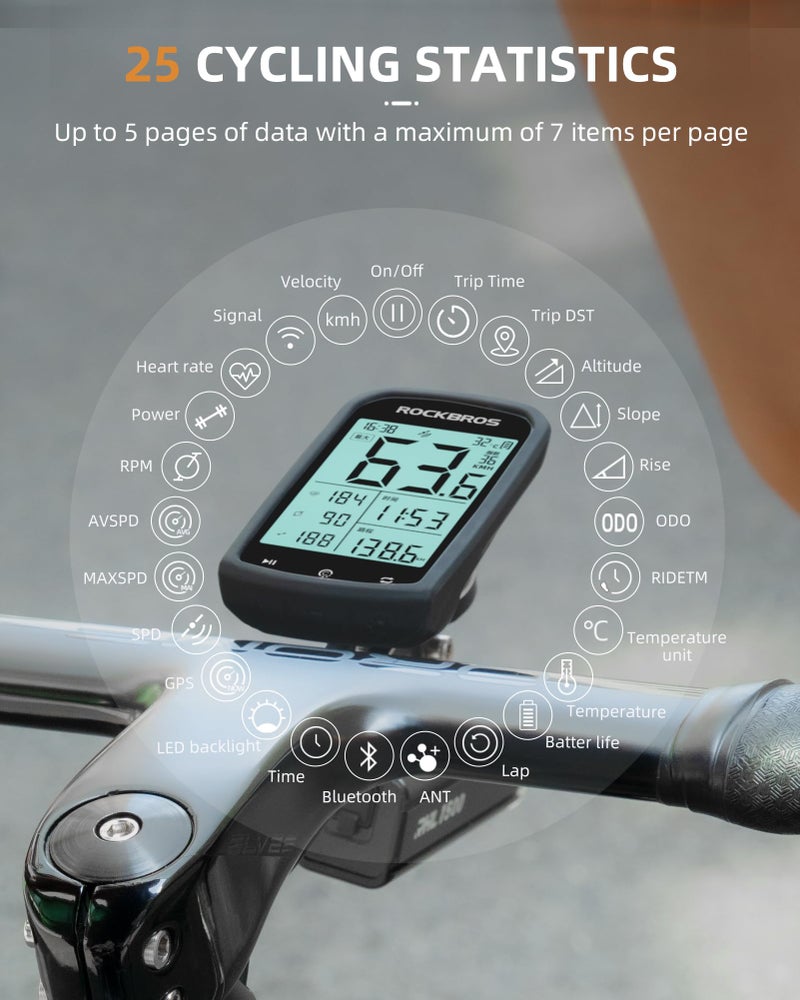 ROCKBROS Bike Computer Wireless Cycling Computers Bike Speedometer Odometer Bicycle Computer with Speed Cadence Sensor for Riding Cycling Waterproof 2.9inch LCD Screen - Image 2