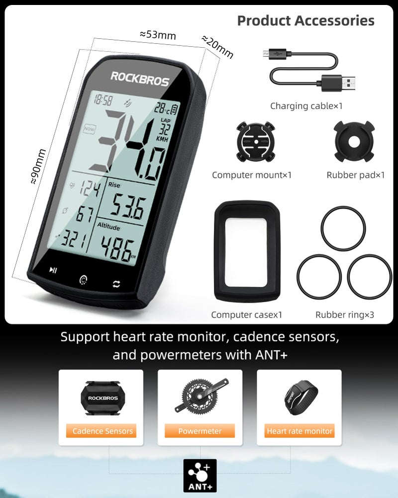 ROCKBROS Bike Computer Wireless Cycling Computers Bike Speedometer Odometer Bicycle Computer with Speed Cadence Sensor for Riding Cycling Waterproof 2.9inch LCD Screen - Image 4