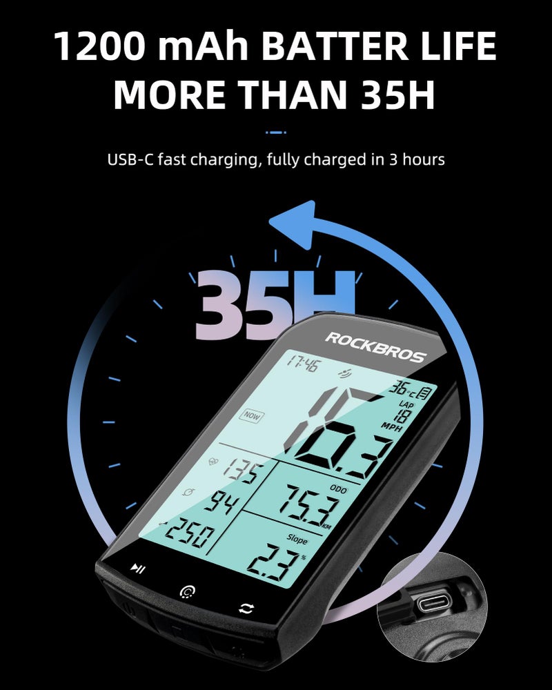 ROCKBROS Bike Computer Wireless Cycling Computers Bike Speedometer Odometer Bicycle Computer with Speed Cadence Sensor for Riding Cycling Waterproof 2.9inch LCD Screen - Image 3