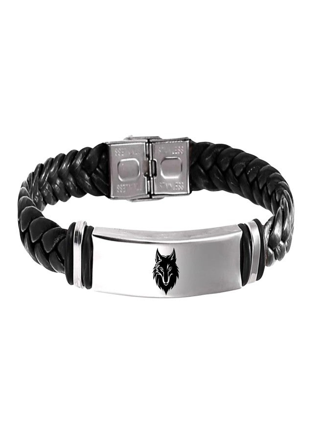 M Men Style Lone Wolf Men's Bracelet – Black Adjustable Wristband with Wolf Head Symbol | Strength, Loyalty & Intuition SBr2025661 - Image 1