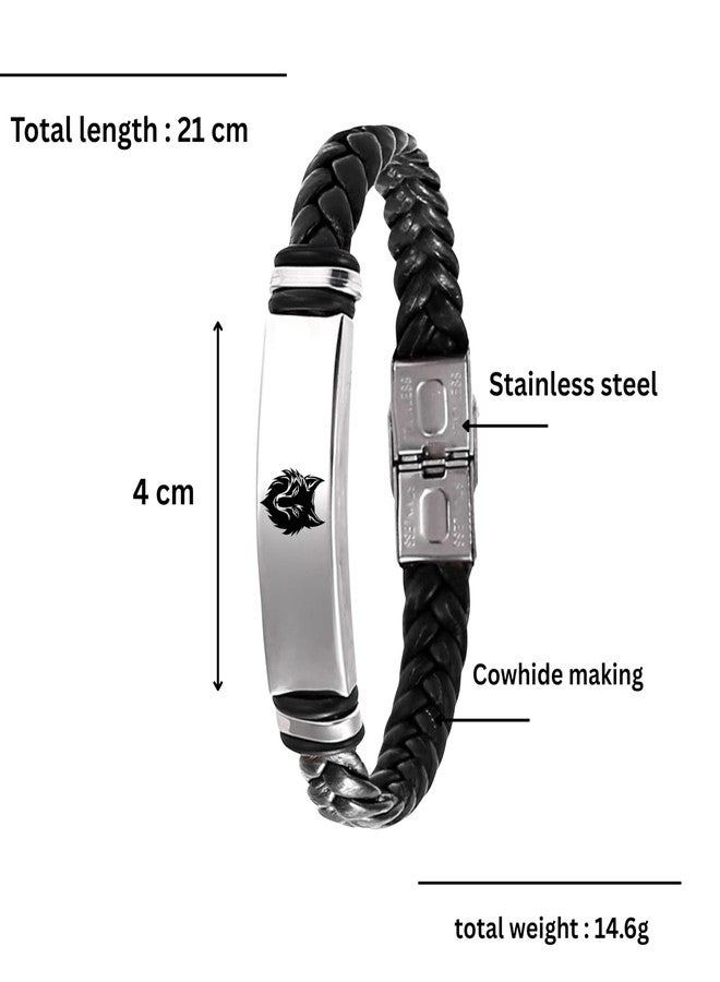 M Men Style Lone Wolf Men's Bracelet – Black Adjustable Wristband with Wolf Head Symbol | Strength, Loyalty & Intuition SBr2025661 - Image 2