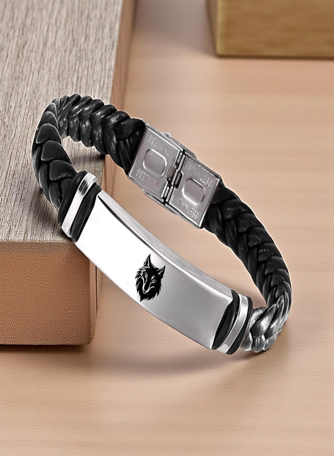 M Men Style Lone Wolf Men's Bracelet – Black Adjustable Wristband with Wolf Head Symbol | Strength, Loyalty & Intuition SBr2025661 - Image 3