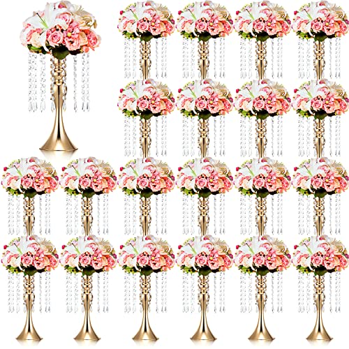 Unittype Unittype 20 Pcs Wedding Centerpieces for Tables 13 Inch Tall Crystal Flower Stand Floral Vases for Tabletop Flower Arrangement Stand Valentines Gift Baptism Party Decor Gold 