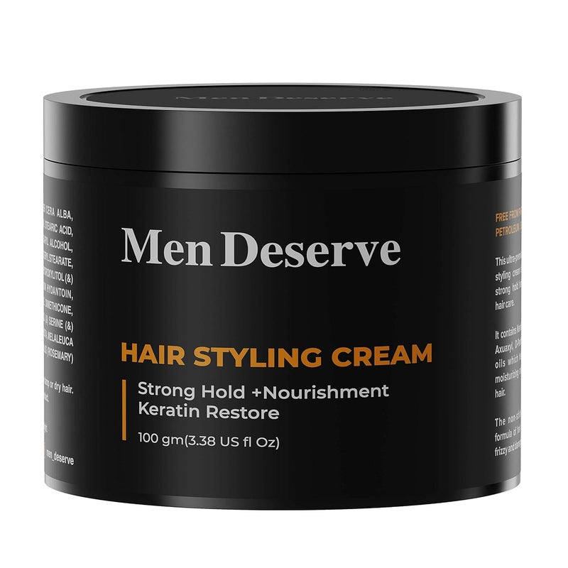 MEN DESERVE كريم تصفيف الشعر للرجال 100 جرام يوفر تثبيت قوي وتغذية خالي من البارابين والكبريتات كريم شعر غير دهني للرجال مع زيت جوز الهند وكيراتين كريم للشعر الجاف والمجعد - Image 2