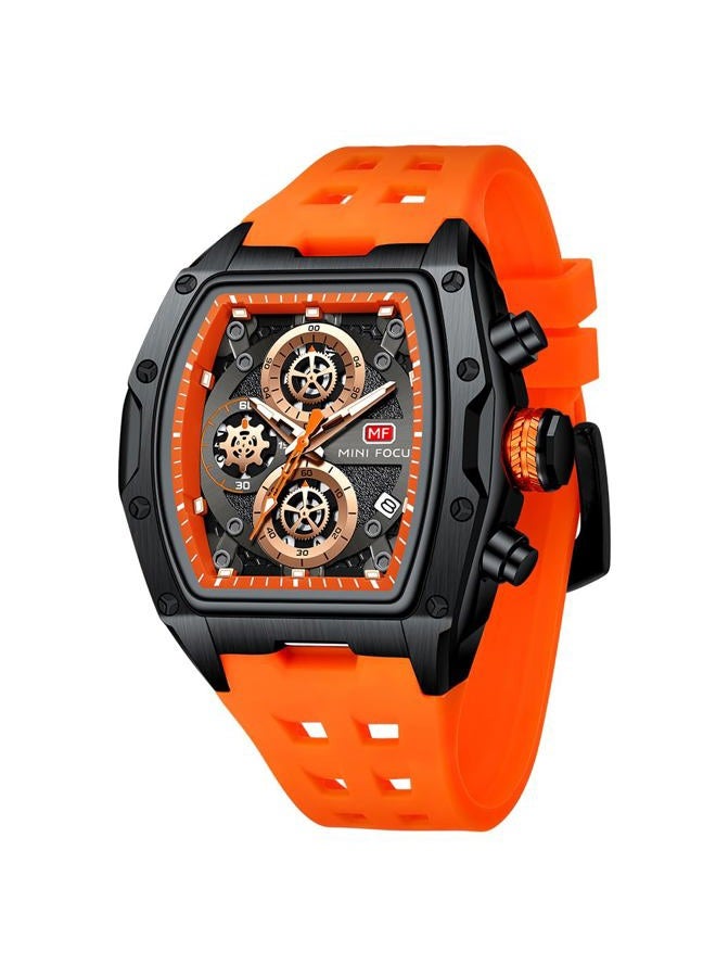 MF MINI FOCUS Men Watch Unique Tonneau Casual Wrist Watches (Chronograph/Waterproof/Luminous/Calendar/24 Hours) Silicon Band Fashion Watch for Men (Black & Orange)) - Image 1