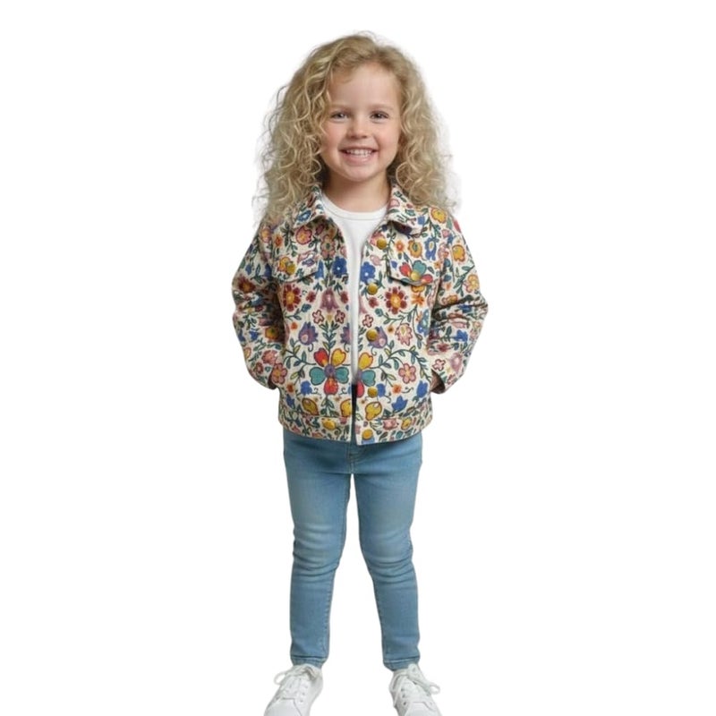 A.T.U.N. (ALL THINGS UBER NICE) Trendy Girl Cotton Floral Printed Jacket | Casual Outerwear with Full Button Front, Smart Collar & Pockets | Stylish Cotton Casual Kids Jacket for Everyday - Image 3