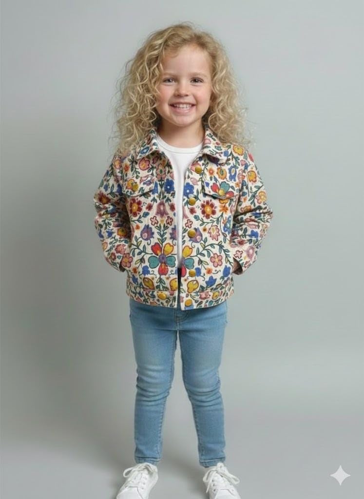 A.T.U.N. (ALL THINGS UBER NICE) Trendy Girl Cotton Floral Printed Jacket | Casual Outerwear with Full Button Front, Smart Collar & Pockets | Stylish Cotton Casual Kids Jacket for Everyday - Image 2