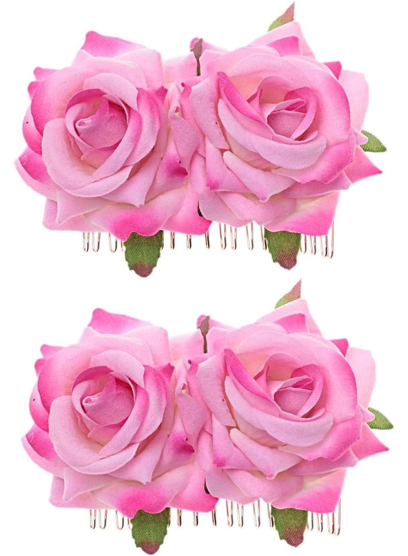KASTWAVE عبوة 2 مشبك شعر زهرة الورد للنساء إكسسوارات شعر زهرة الورد مشبك شعر زفاف راقصة الفلامنكو للنساء والفتيات حفلة الكرة التنكرية وكوسبلاي (وردي) - Image 1