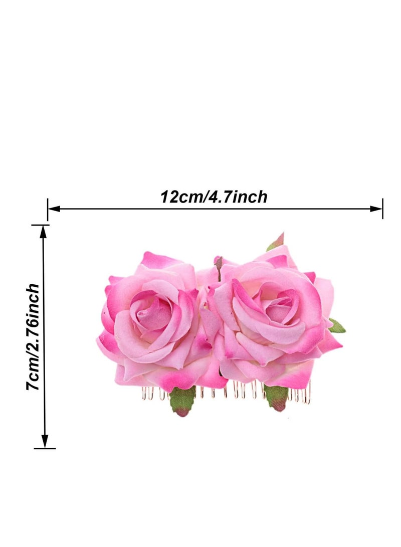 KASTWAVE عبوة 2 مشبك شعر زهرة الورد للنساء إكسسوارات شعر زهرة الورد مشبك شعر زفاف راقصة الفلامنكو للنساء والفتيات حفلة الكرة التنكرية وكوسبلاي (وردي) - Image 2