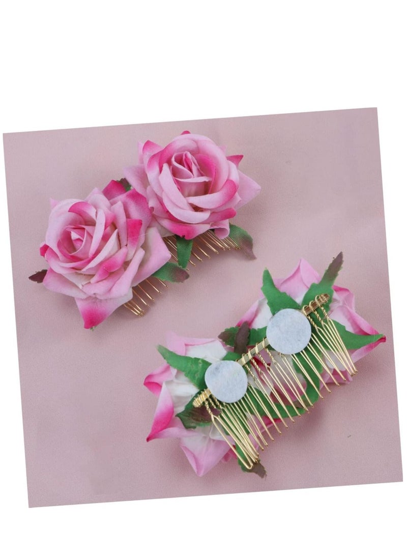 KASTWAVE عبوة 2 مشبك شعر زهرة الورد للنساء إكسسوارات شعر زهرة الورد مشبك شعر زفاف راقصة الفلامنكو للنساء والفتيات حفلة الكرة التنكرية وكوسبلاي (وردي) - Image 5
