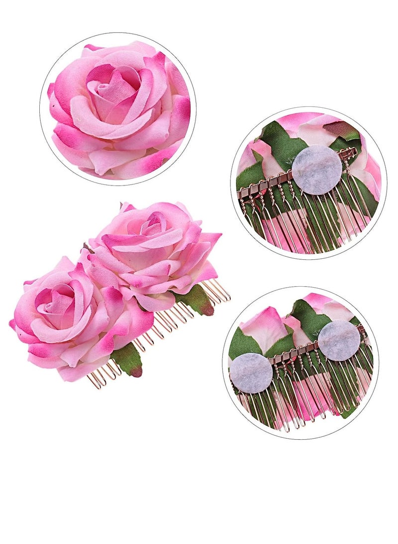KASTWAVE عبوة 2 مشبك شعر زهرة الورد للنساء إكسسوارات شعر زهرة الورد مشبك شعر زفاف راقصة الفلامنكو للنساء والفتيات حفلة الكرة التنكرية وكوسبلاي (وردي) - Image 3