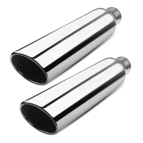 Vurkcy 2.5 inch Inlet Exhaust Tip, 4" Outlet 17" Overall Length Stainless Steel Exhaust Tail Pipe, Weld On, Rolled Edge, Slant Sleek Angle Cut, Polished Tailpipe, Silvery, 2PCS - Image 1