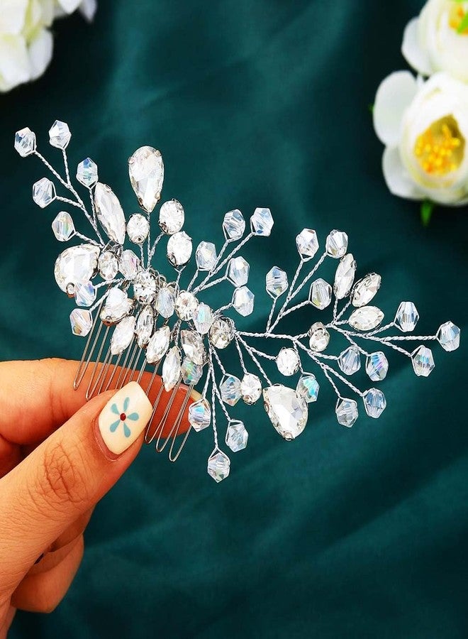 Asooll مشط زفاف عروس أصول فضي مزين بالأحجار الكريمة إكسسوارات شعر كريستال للنساء - Image 2