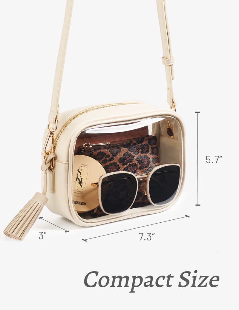 Yarnic Clear Bag Stadium Approved, PVC Clearly Crossbody Purse Small Clear Crossbody Bags with Adjustable Shoulder Strap Transparent Fashion Design for Concert Sports Event (Cream) - Image 3
