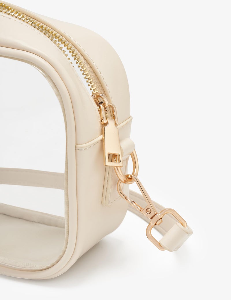 Yarnic Clear Bag Stadium Approved, PVC Clearly Crossbody Purse Small Clear Crossbody Bags with Adjustable Shoulder Strap Transparent Fashion Design for Concert Sports Event (Cream) - Image 5