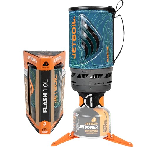 Jetboil Flash 10L Portable Fast Boil Stove for Camping and Backpacking with 1Step Auto Ignition PropaneIsobutane Burner with Cooking Cup Ocean Topo - Image 1