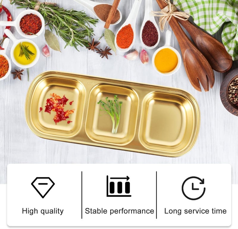 HEVASNEK 2Pcs Stainless Steel Dipping Bowls - 3 Compartment Appetizer Serving Tray, Soy Sauce, Ketchup, BBQ Sauce & Seasoning Dishes, Perfect for Parties & Snacks - Image 2