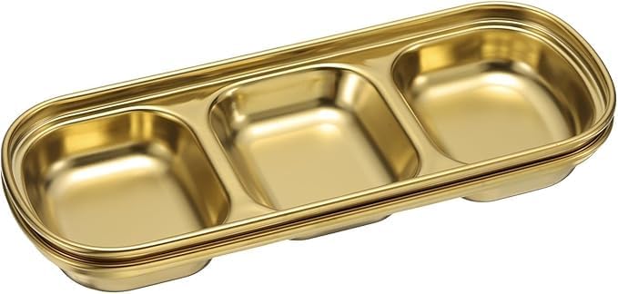 HEVASNEK 2Pcs Stainless Steel Dipping Bowls - 3 Compartment Appetizer Serving Tray, Soy Sauce, Ketchup, BBQ Sauce & Seasoning Dishes, Perfect for Parties & Snacks - Image 4