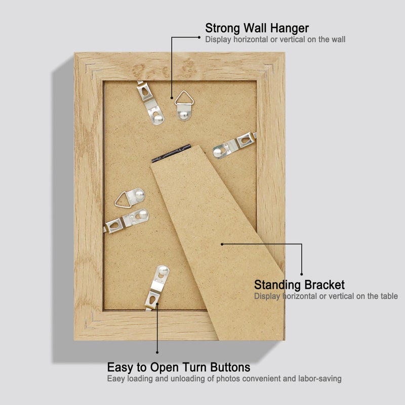 Hongkee 4x6 Picture Frame Set of 4  Made of Real Glass and Natural Oak Wooden Frame  4 by 6 Photo for Wall or Tabletop - Display Picture 3.5x5 with Mat or 4x6 Without Mat - Image 3