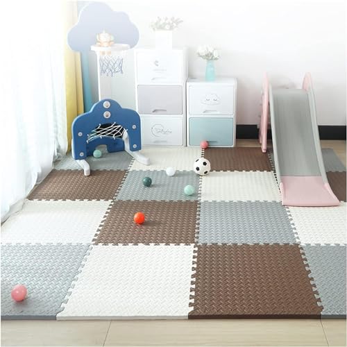 SIGNATRON 24 SqFt - 6 Mats, Fitness Puzzle Mat, Gym Floor Mat, Exercise Mat, EVA Foam Interlocking Tiles, Protective Flooring for Home Gym Equipment and Workouts, 12mm (Brown - Grey - White) - Image 3