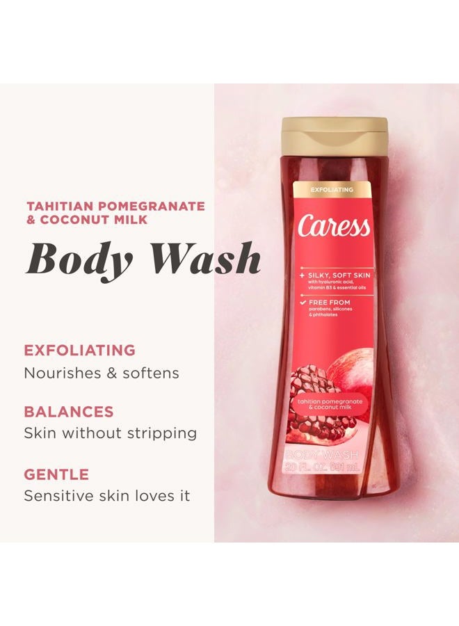 Caress Body Wash for Women, Tahitian Pomegranate & Coconut Milk, Exfoliating Shower Gel for Renewed, Glowing Skin, 20 fl oz, 4 Pack - Image 2