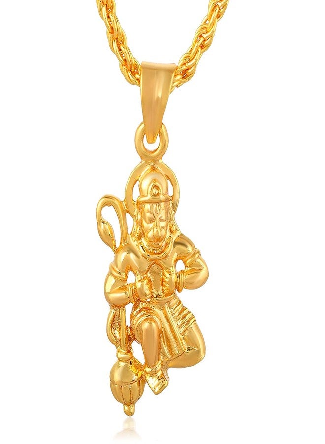 morir Gold Plated Brass Setting Position Ram Bhakt Hanuman Bajrang Bali Hindu God Pendant Locket Religious Jewellery For Unisex - Image 1