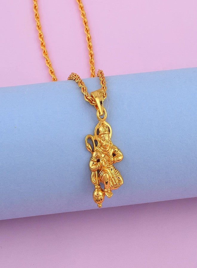 morir Gold Plated Brass Setting Position Ram Bhakt Hanuman Bajrang Bali Hindu God Pendant Locket Religious Jewellery For Unisex - Image 3