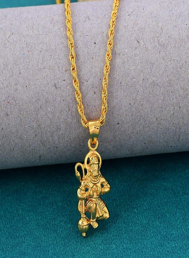 morir Gold Plated Brass Setting Position Ram Bhakt Hanuman Bajrang Bali Hindu God Pendant Locket Religious Jewellery For Unisex - Image 4