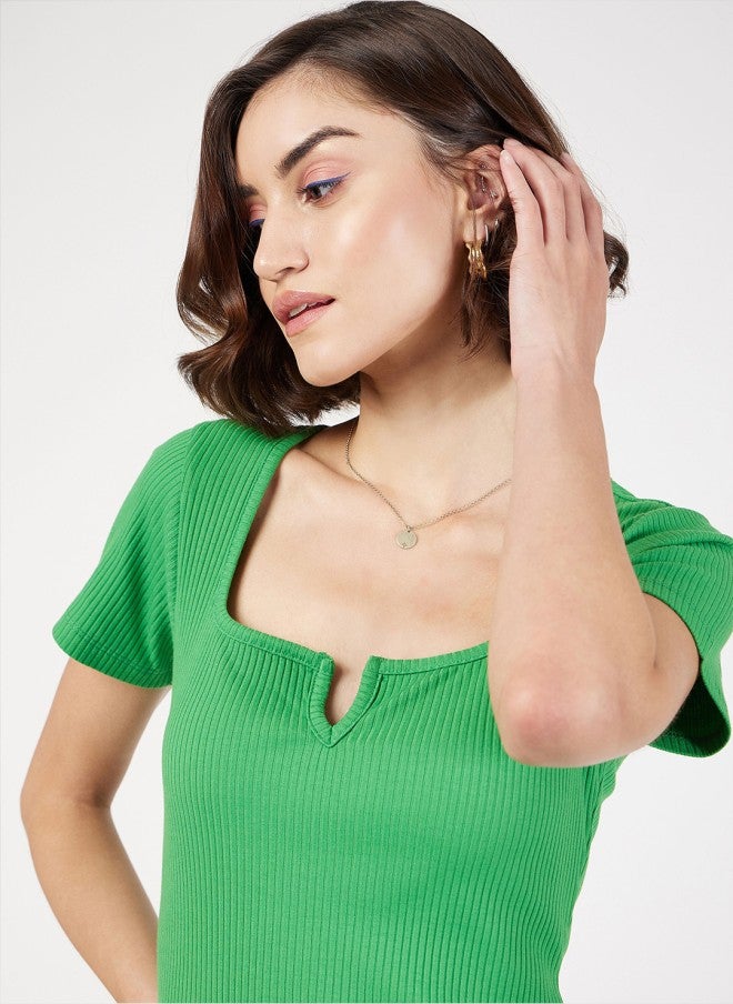 SASSAFRAS Green Ribbed Sheath Midi Dress for Women - Image 2