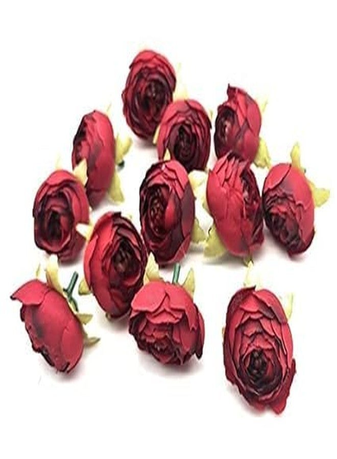 DeLush 12 Pcs Artificial Peony Fake Fabric Head Rose Flowers for Home, Gift, Mandir Pooja Table, Cake Decor, Valentine Bouquet Making Decoration (4 cm) (Light Purple) (Red) - Image 1