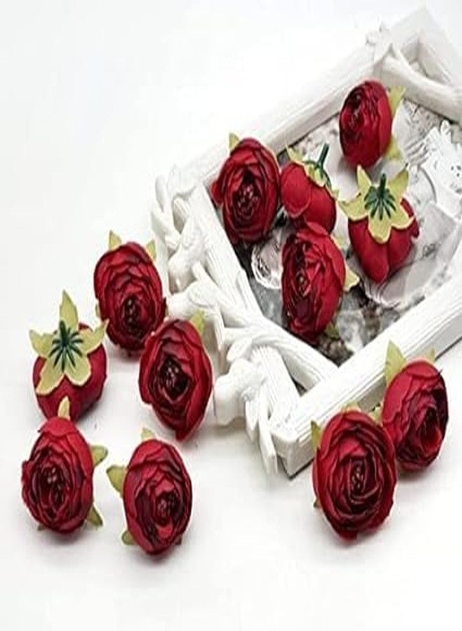 DeLush 12 Pcs Artificial Peony Fake Fabric Head Rose Flowers for Home, Gift, Mandir Pooja Table, Cake Decor, Valentine Bouquet Making Decoration (4 cm) (Light Purple) (Red) - Image 2