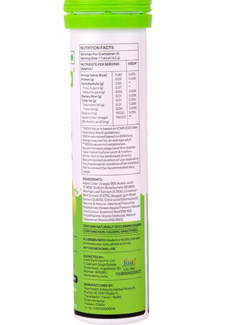 OZiva Acv Moringa|Control Cravings I Apple Cider Vinegar,Cinnamon,Guggul I No Maltodextrin & No Added Sugar I 15 Effervescent Tablets - Green Apple,Pack Of 6 (90 Tablets) - Image 5
