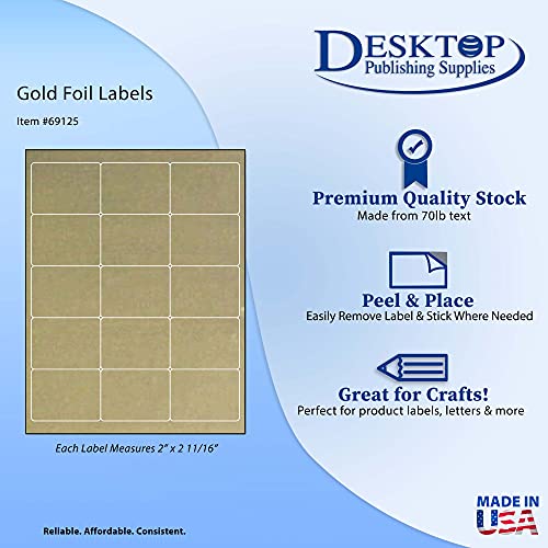 Desktop Publishing Supplies Gold Foil Label 2" x 2 11/16" for Laser Printers - 150 Labels - Image 2