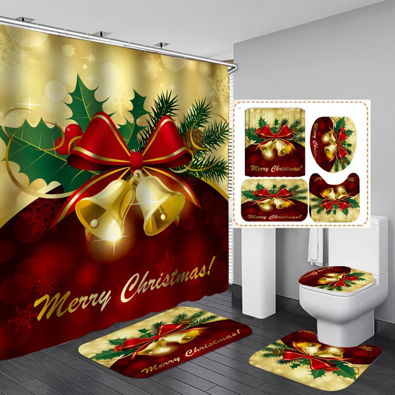 Y&D Christmas Bathroom Shower Curtains 4pcs Set Bath Rug Set with Non-Slip Rugs Luxury Shower Curtain - Image 2