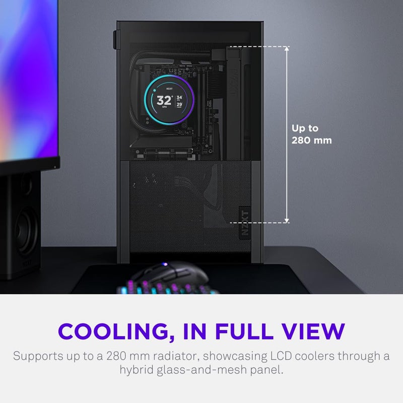 NZXT H2 Flow â€“ Mini-ITX 20.7L High Airflow PC Case â€“ Includes 2 x 120mm Top Fans & PCIe 5.0 Riser Cable â€“ 331mm GPU â€“ 280mm Radiator â€“ Black - Image 4
