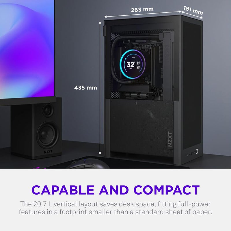 NZXT H2 Flow â€“ Mini-ITX 20.7L High Airflow PC Case â€“ Includes 2 x 120mm Top Fans & PCIe 5.0 Riser Cable â€“ 331mm GPU â€“ 280mm Radiator â€“ Black - Image 3
