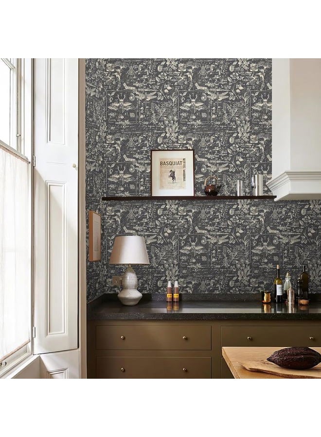 REDAMANCY Ash Black Grey Insects Animals Speimen Sketch Abstract Art Modern Peel and Stick Wallpaper Stick on Contact Paper Wall Paper Easy Peel Off for nightstand Drawer Cabinet Renter - Image 5