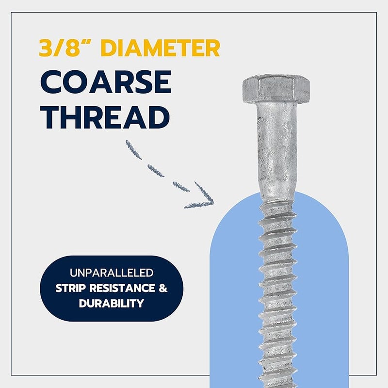 MAKERS BOLT 3/8 x 3 (50 Pack) Lag Screw Kit, 50 Screws and 50 washers, Hot Dip Galvanized, Meets ASME B18.2.1 Industrial/Commercial Grade by Makers Bolt - Image 5
