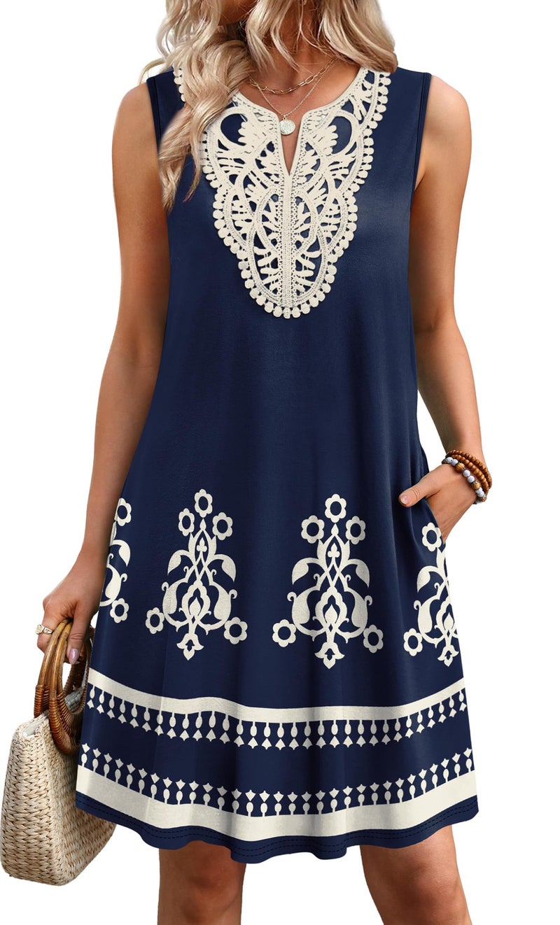 Sipaya Boho Dresses for Women Casual Tshirts Dresses Cute Summer Sundress Spring Fashion Beach Vacation Clothes Cruise Outfits 2026 Resort Wear Dark Blue Floral L - Image 3