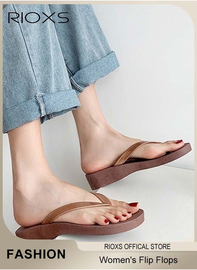 RIOXS Women's Flip Flops, Casual Low Heel Slippers, Non Slip Flip Flops For Women, Beach Thong Slide Slippers, Comfortable Slip Ons, Home Slippers, Bathroom Flip-flops, Shower Slippers, Outdoor Trips Slippers  - Image 1