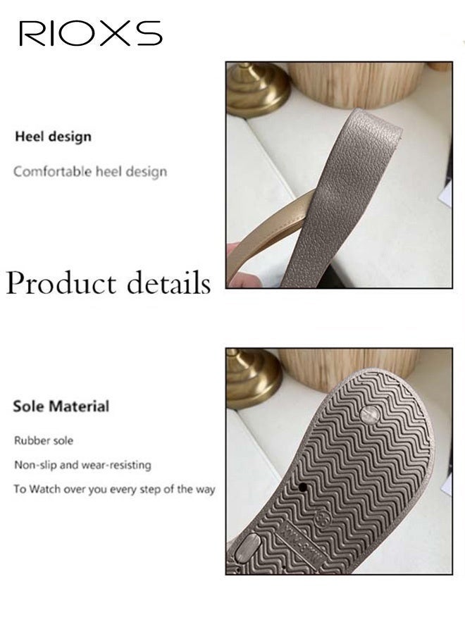 RIOXS Women's Flip Flop Slippers, Chunky Heel Slippers for Women, Non-Slip Thick Sole Platform Slippers, Ladies Casual Thong Sandals, Cozy Shower Slippers, Slides Sandal Slippers, Leisure Flip Flop for Women, Indoor Outdoor Slippers for Bathroom Beach Sand Pool Deck, Brown Flip-Flops - Image 3