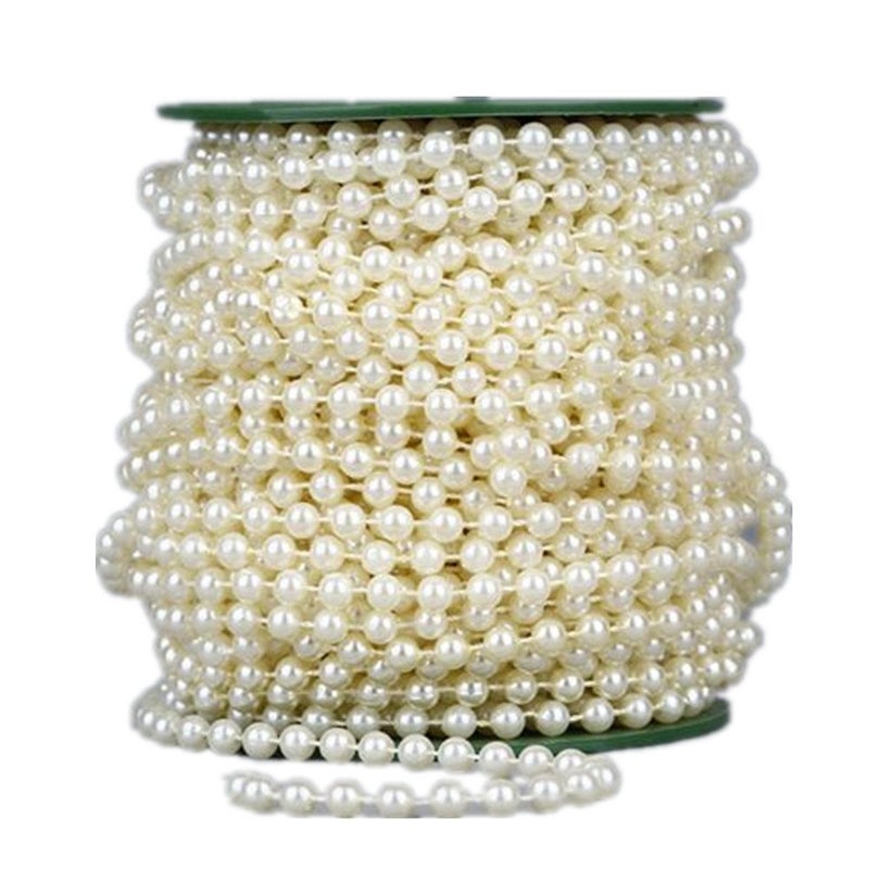 Ltvystore Christmas Tree Decoration Roll Bead 6mm, 82Feet Garland Faux Pearl Beads Chain Beige, Party Wedding Bridal Bouquet Crafts Bridal Bouquet Crafts Pearl String - Image 1