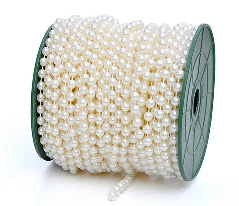 Ltvystore Christmas Tree Decoration Roll Bead 6mm, 82Feet Garland Faux Pearl Beads Chain Beige, Party Wedding Bridal Bouquet Crafts Bridal Bouquet Crafts Pearl String - Image 2