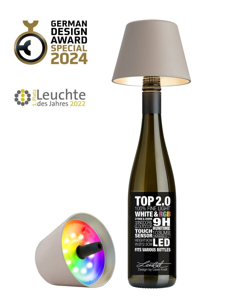 Sompex Top 2.0 Bottle Table Lamp (Matte Finish) | indoor & outdoor use | IP 44 Splashproof | 3 metallic colours | Stepless touch with dimmable and memory functions | 12.5x11 cm - Sand - Image 2
