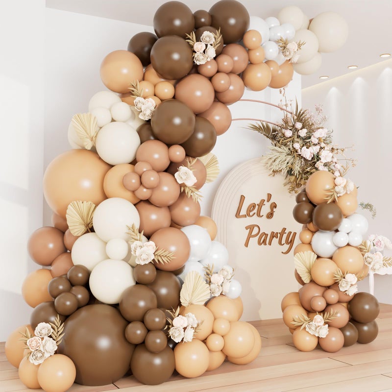 DBKL Brown Balloon Garland Arch Kit with Different Size Nude Coffee Brown Ivory White Boho Tan Neutral Balloons for Woodland Teddy Bear Baby Shower Jungle Safari Birthday Party Decorations - Image 2