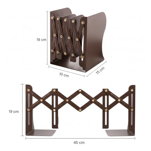 oddpod Premium Expandable Metal Bookends For Office Decor/Book Shelf/Living Room/Home Décor 6038 7.5"- Brown - Image 3